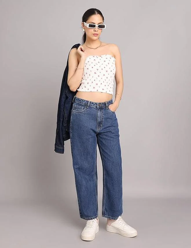 inkd Denim Divine Women's Relaxed Fit Jeans - Mid-Rise | 100% Cotton | Jeans for Women for Women | Best Price UAE